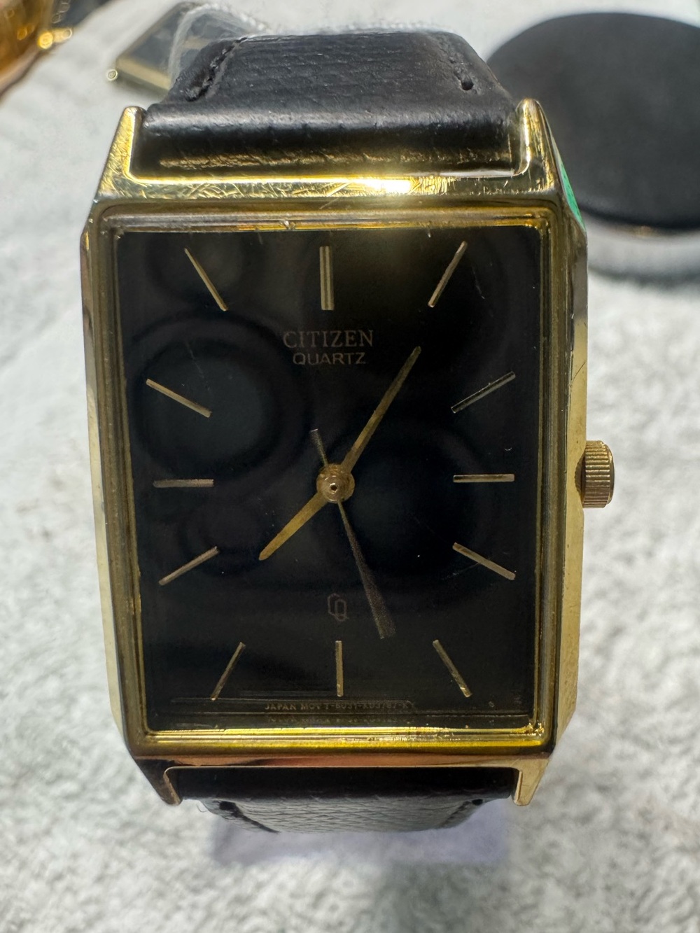 Citizen Gold-Tone Case Black Dial Men's Leather Strap Watch
